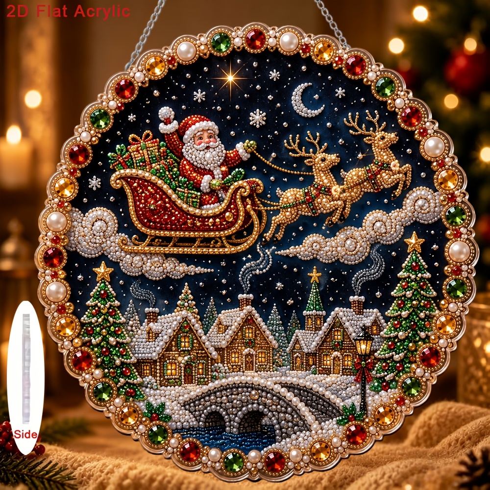 TEMU 2d Flat, Christmas Decoration Pendant Acrylic Pearl Diamond Inlaid Gingerbread House Gingerbread For Man Bell Snowflake Wreath Ornament Holiday