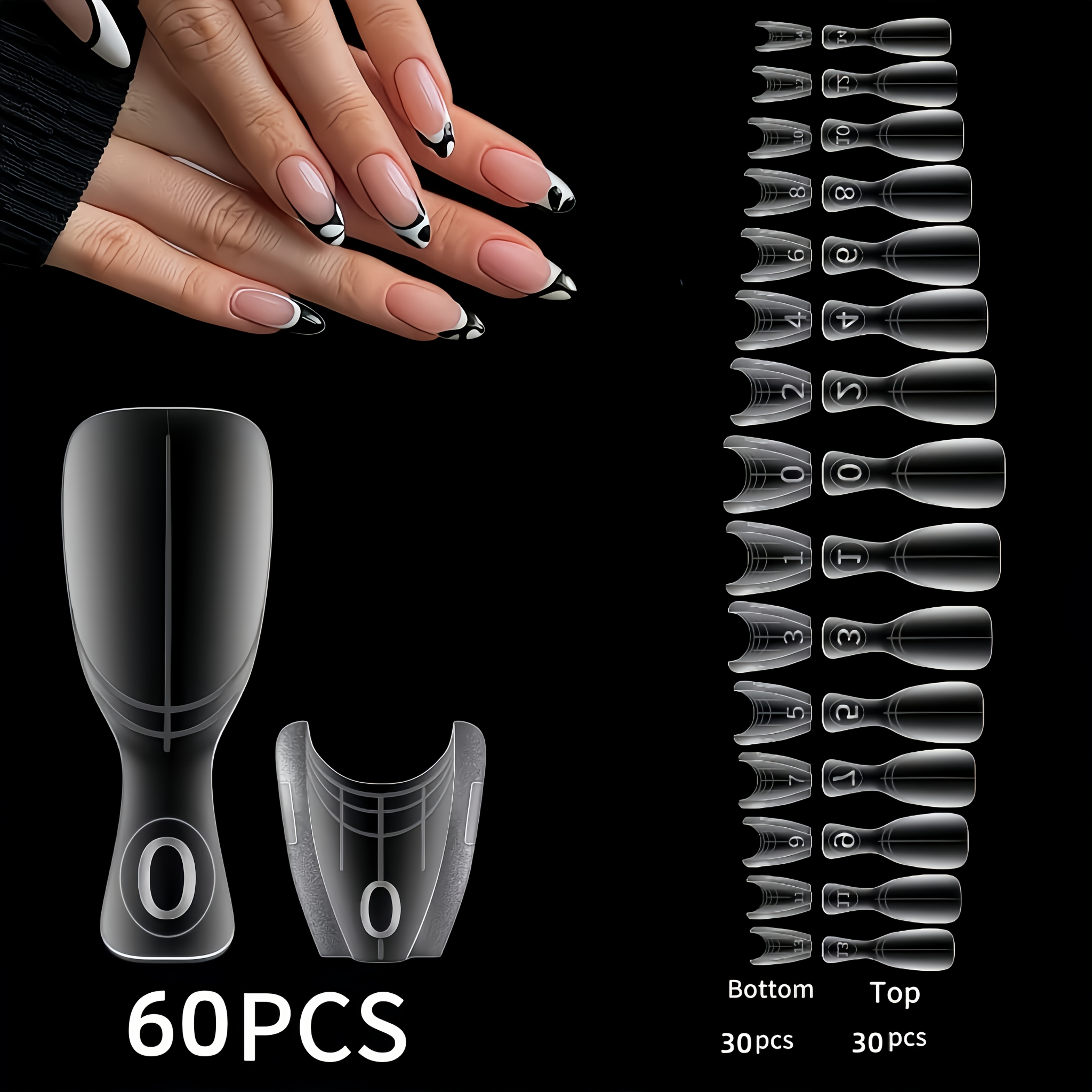 Short Sandwich Nail Dual Molds - 60pcs Oval Nail Templates, For Quick Nail Extension, No Paper Molds Needed, 15 Sizes Plastic Templates - Nail Art Tools, Reusable Nail Molds
