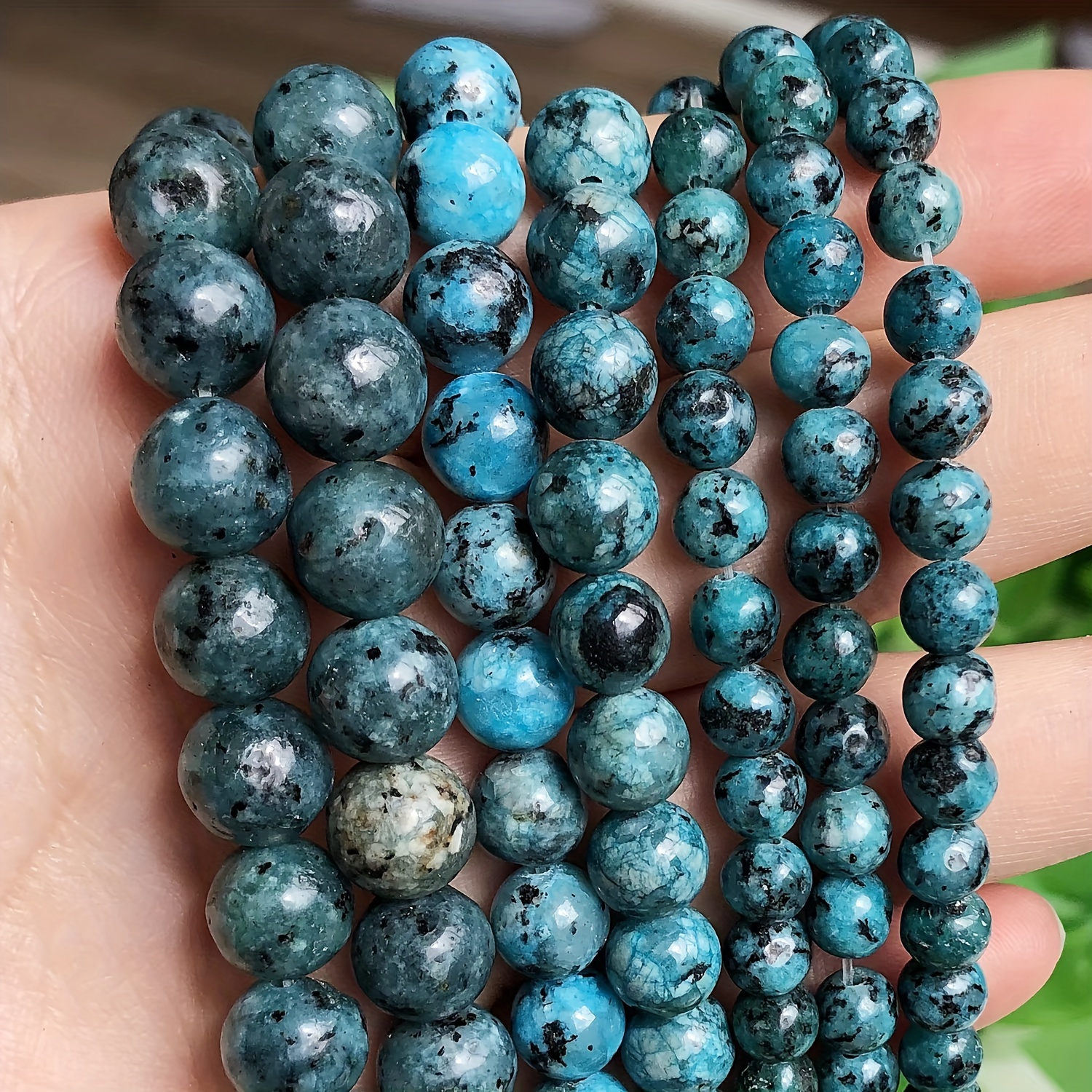 

Natural Kambaba Jasper Beads For Jewelry Making, 6-10mm Round Polished Gemstone Spacer Beads, Diy Bracelet Accessories, Earthy Green & Blue Tones - Assorted Sizes Pack