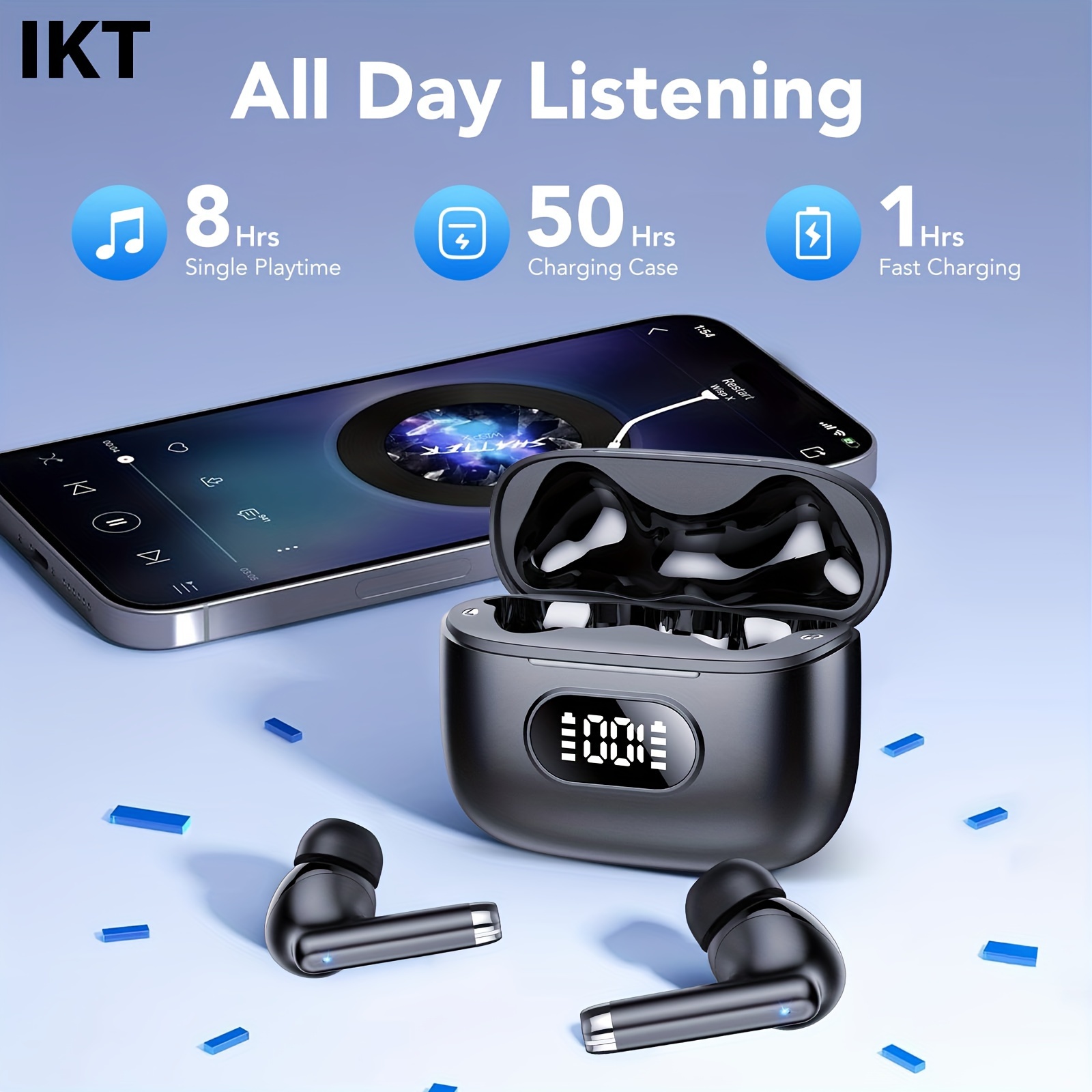 

Ikt S25 Wireless Earbuds - Noise Cancellation, Display, Stereo Bass, Calls - Portable Charging Case, Sweat-resistant For Sports And Workout