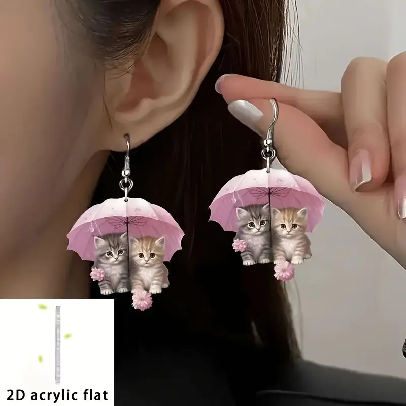 2d flat 2d flat a pair new years umbrella kitten acrylic earrings 2d flat details 2