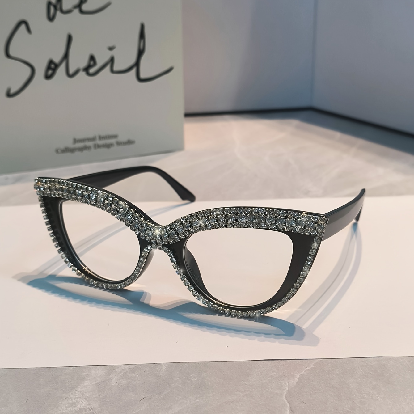 chic cat eye   for women rhinestone embellished anti blue light full frame fashionable readers 1 0 to 4 0 bifocal   for women multifocal   women details 8