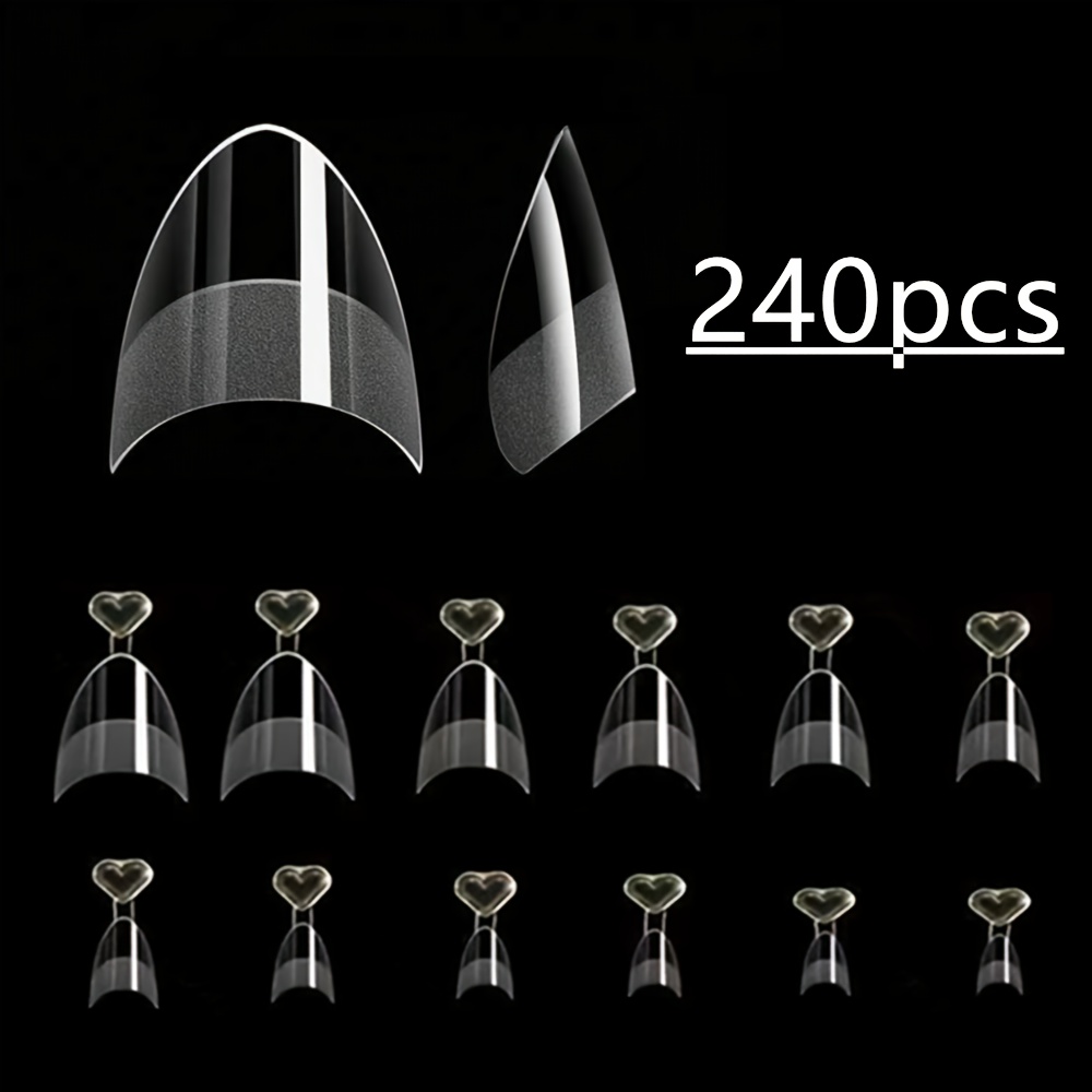 120/240pcs Semi-frosted Transparent Semi-adhesive Almond Nail Art Stickers, Auxiliary Heart Handle Semi-coverage French Pointed Nail Extension Wear Nail
