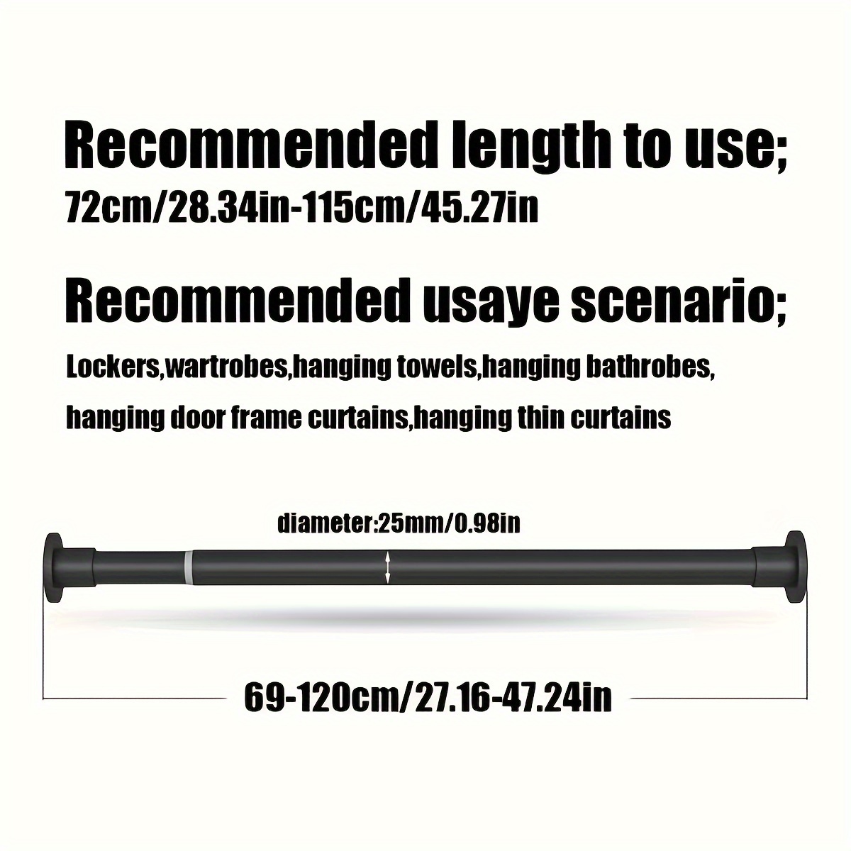 TEMU 1pc No-drill Telescopic Rod With Built- - Strong Gravity Support For Shower Curtains, Drying Racks, Window Treatments, Roman Rods & Wardrobe
