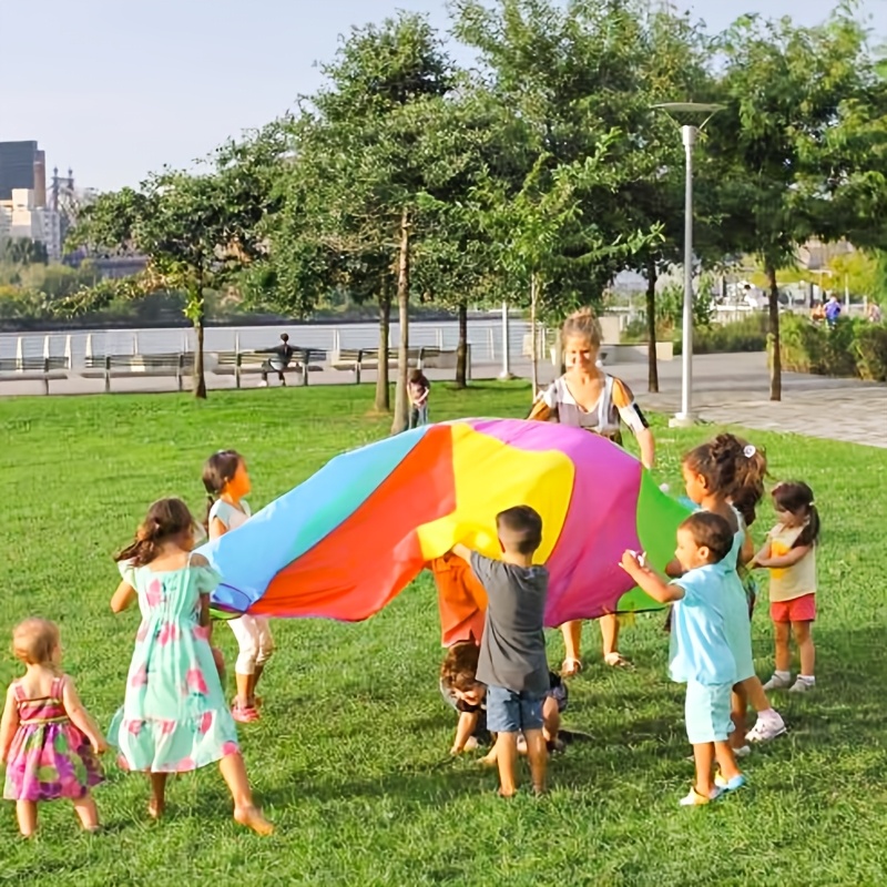 TONELAB Rainbow Parachute with Handle - Colorful Outdoor Activity for Teamwork, Family Fun & PE Equipment, Perfect for Youngsters, School Gym Classes, Halloween, Christmas & Thanksgiving