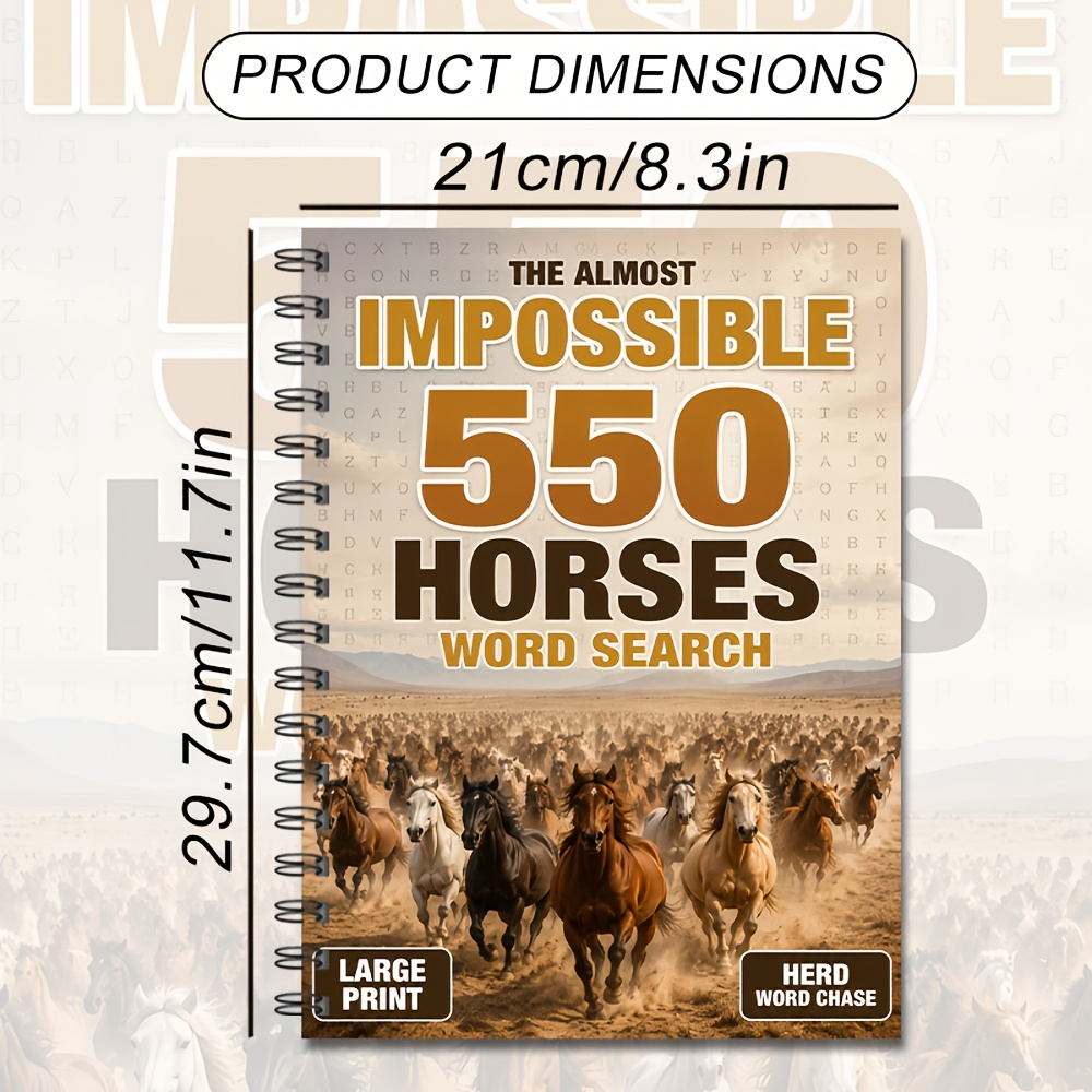 TEMU Horses Puzzle Book: Herd Word In Large Print | Challenging Equestrian Themed For Adults, Teens & | Perfect Gift Idea For Horse