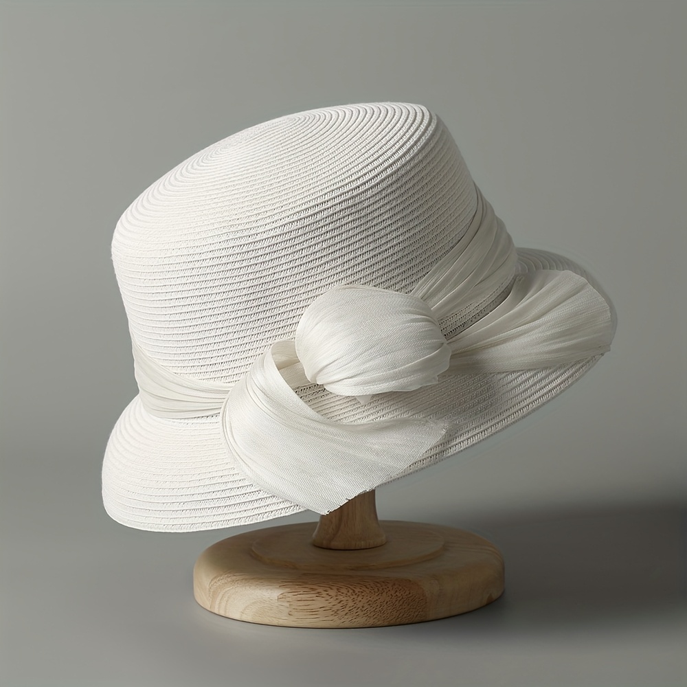 elegant straw hat floral accent breathable linen wide brim  display picture 2