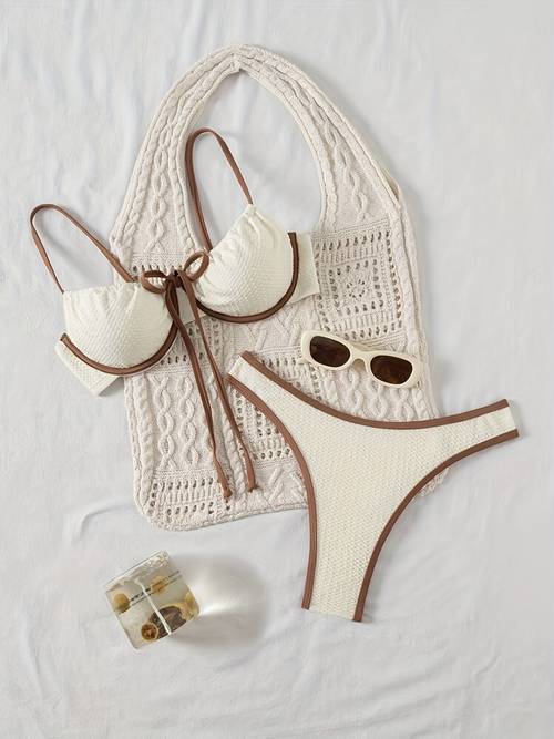 womens color block swimsuit underwire 2pcs set beach casual womens swimwear set