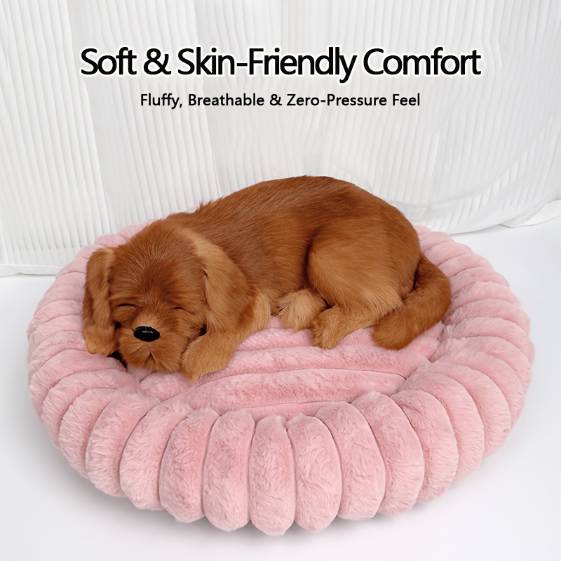 1pc round plush cat bed for indoor cats soft pet bed cushion anti slip bed mat for small to medium dogs kittens machine washable pet sleeping nest for winter Product details 1