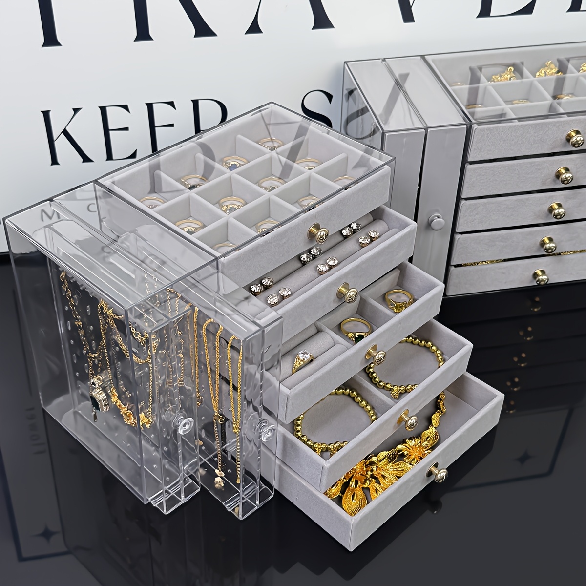 large jewelry organizer box with clear lid   storage case multiple compartments for necklaces bracelets rings earrings birthday mothers day valentines gift for women desktop organizer with secure closure jewelry box organizer polished   fabric lined interior necklace holder durable plastic birthday present jewelry boxes Product details 6