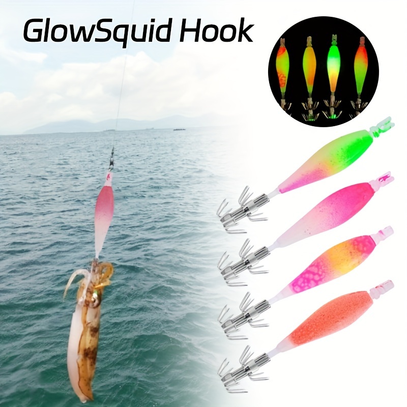 Lighted Squid Jig Hooks Accessory Lifelike Squid Jig Lures Glow Fishing  Hook Simulation Cuttlefish Sleeve Sea Fishing Saltwater Sinking Lure 55g