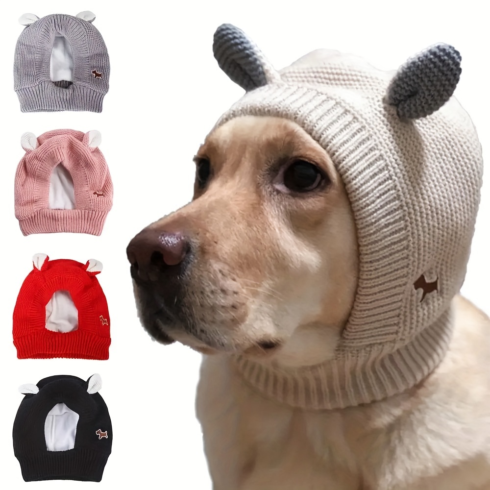 

1pc Cozy Knit Dog Earmuffs For Medium & Large Breeds - Cute Bear Ear Design In Multiple Colors, Noise Protection, , Hand Washable