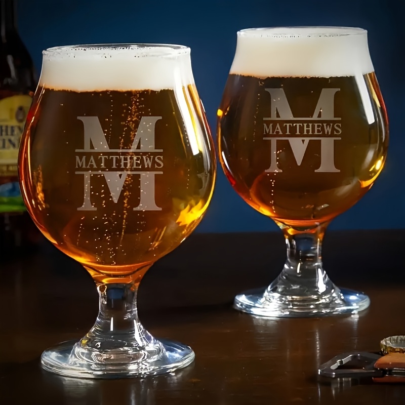 TEMU 1pc/2pcs Custom Personalized Text Name Beer And Wine Glasses - Durable Glass, Machine Washable - Unique Gift For Men, Father, Husband, Couples -