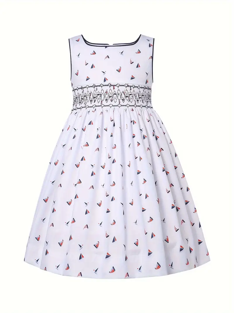 Elegant Smocked A-line Girls Semi-Formal Dress, Vintage Party Piano Performance Dresses Elegant Smocked A-line Girls Semi-Formal Dress, Vintage Party Piano Performance Dresses