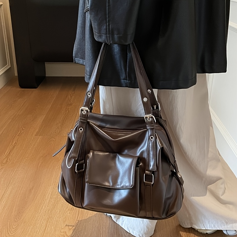 TEMU New Stylish And Versatile Single-shoulder Bag, Large Capacity Multi-pocket Casual Tote Bag For Daily Shopping And Commuting, Lightweight Storage