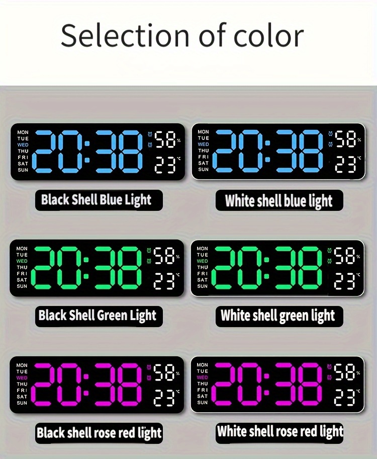 большие цифровые настенные часы с большим экраном и внутренней температурой, скандинавский стиль для гостиной, настольные светодиодные будильники, подробности 7