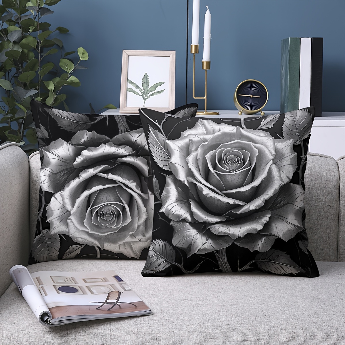 TEMU 2pcs Pack, Exquisite Rose Pattern Pillowcase, High Quality Short Plush, Contemporary Style, Double-sided Print 18-inch*18-inch, Perfect For Sofa