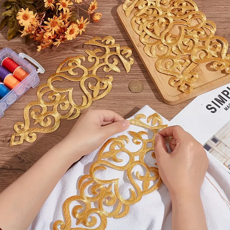 golden patch for dress Embroidered Sequin Applique Patch-bridalwedding Evening Dress Costume Trimming Accessory-back Chest-Golden Patch Applique