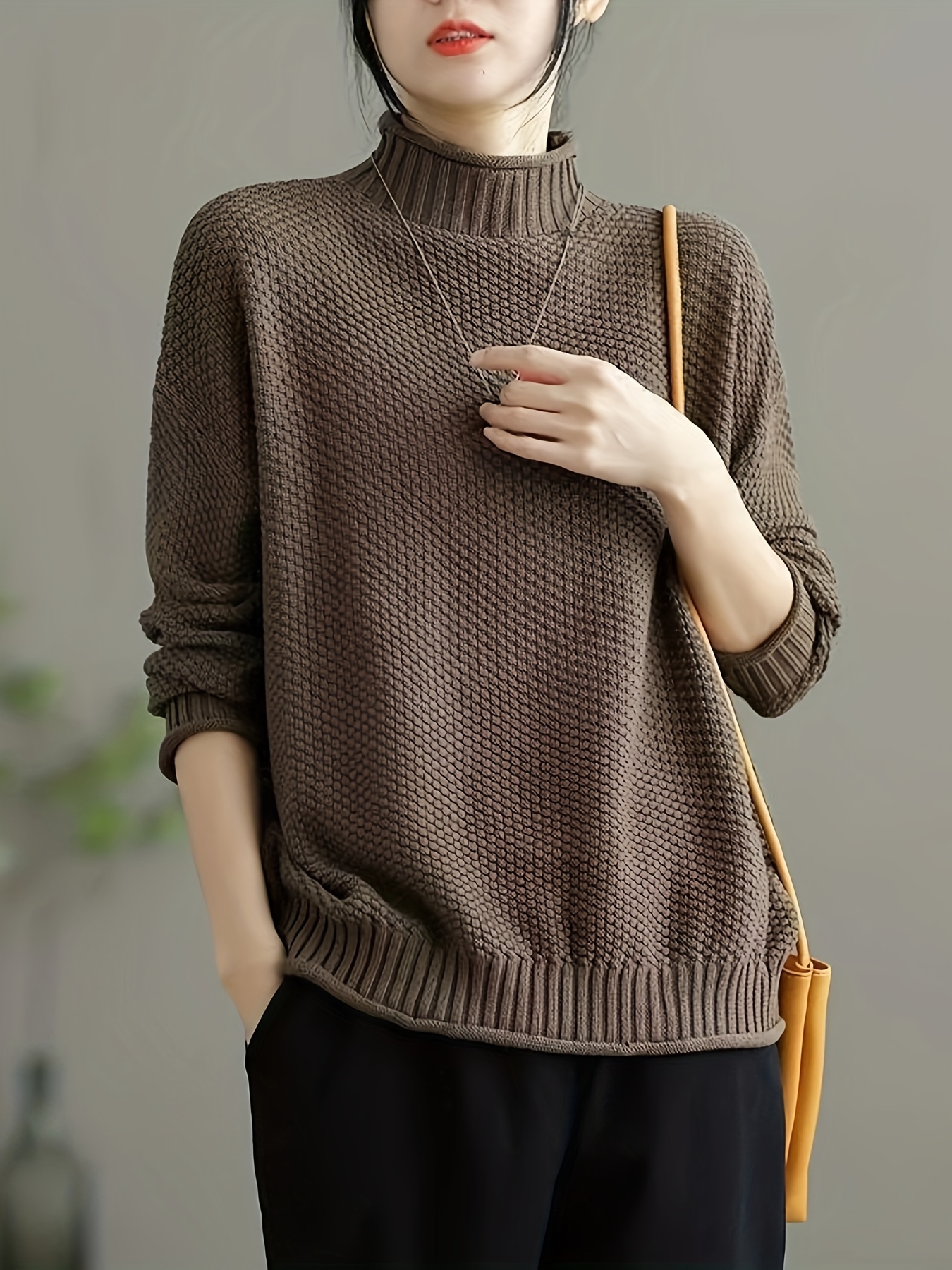 oversized casual sweater women soft round neck pullover Temu