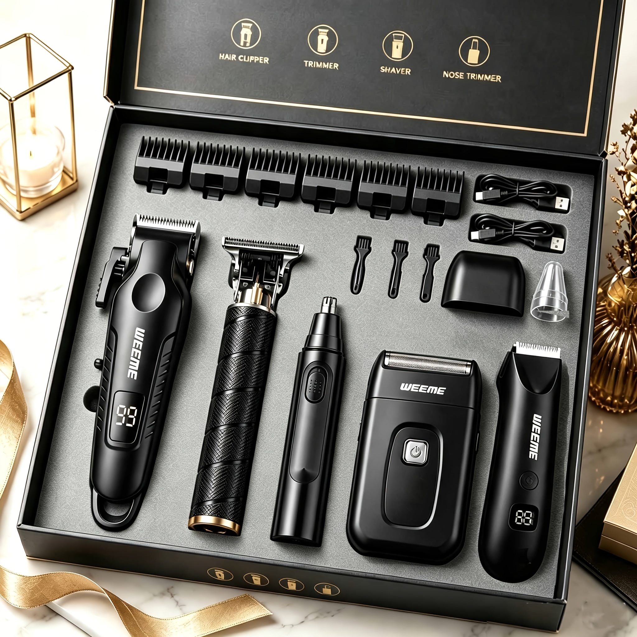 TEMU Weeme 2/4/5pcs Men Grooming Clipper Kit, Multi Functional Cordless Hair Cutter, Electric Shaver, T9 Outline Trimmer, Bikini Hair Trimmer And