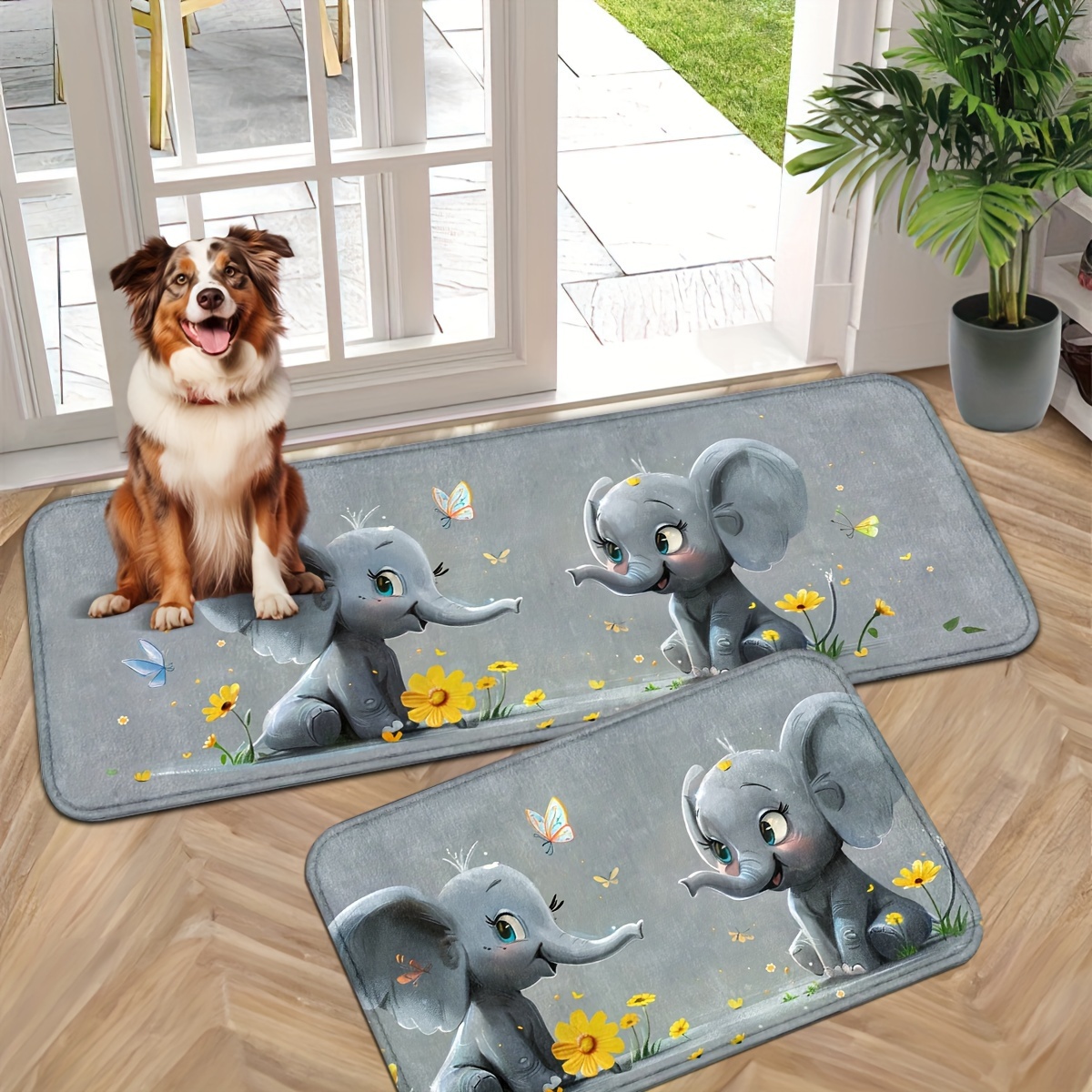 

Elephant Pattern Non-slip Door Mat - Polyester, Machine Washable, Indoor Entrance Knit Doormat For Entryway, Kitchen, Bathroom, And Laundry Room - Entry Mat For Indoor Use