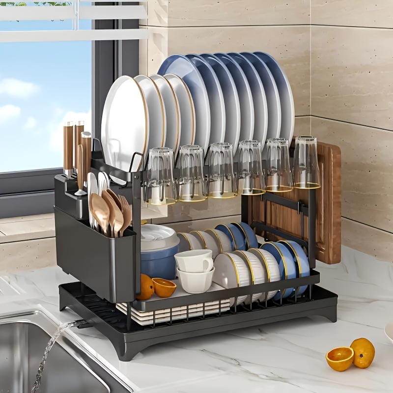 Dishwasher Rack - Stainless Steel Kitchen Countertop Dishwasher Rack, Large-capacity Dishwasher Rack With Cutlery Rack, Kitchen Cutlery, Spoon And Fork Organizing Rack, Single Layer, Double Layer
