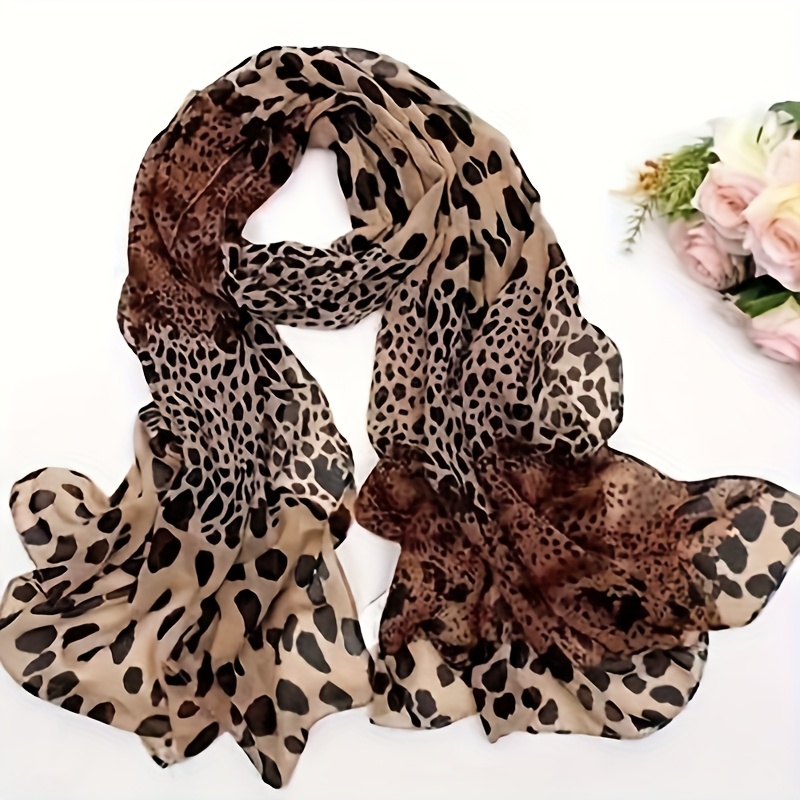 

1pc Foulard en mousseline de soie imprimé léopard bohème vintage pour femme - % polyester, respirant, anti-soleil, lavable à - Foulard décoratif pour décontracté, voyage, plage - plumes, 1pc