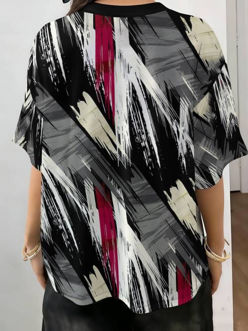 plus size womens plus size t shirt with full print design loose fit breathable is not prone to damage and has a casual and elegant style