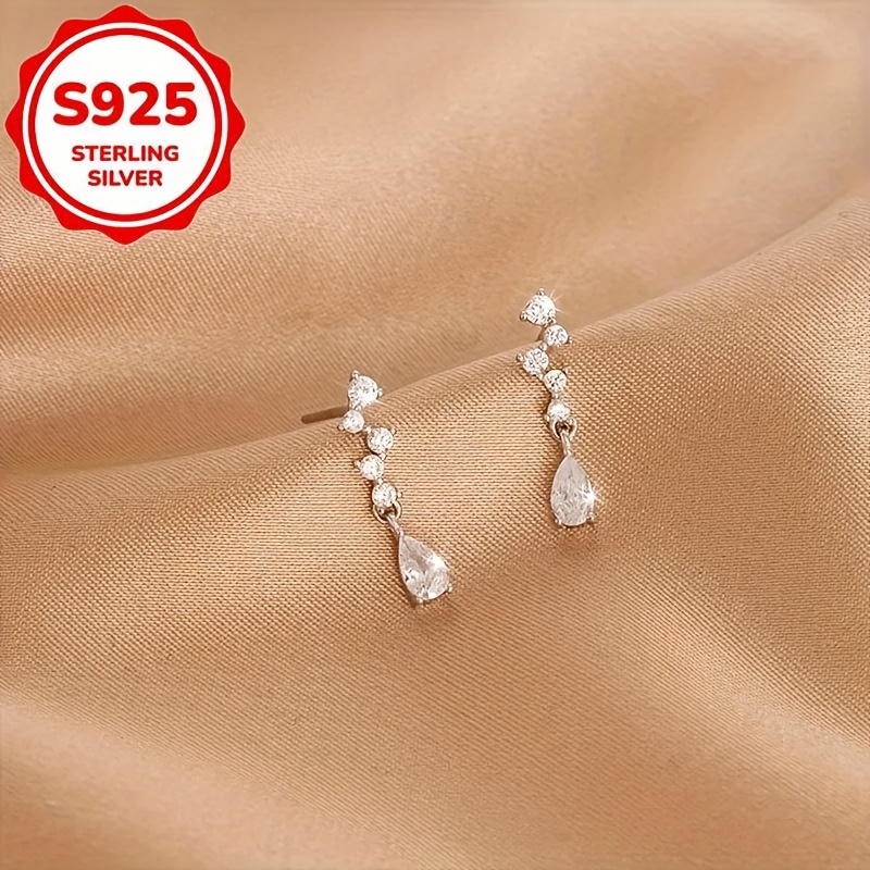 Women's S925 Silver French-Style Teardrop Tassel Stud Earrings