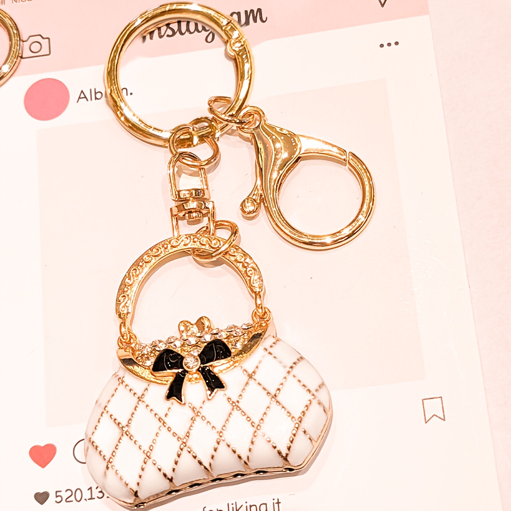 TEMU 1pc Rhinestone Bow Keychain - Alloy, Lobster Clasp Charm For Women's Bags & Car Keys - Perfect Gift For Her