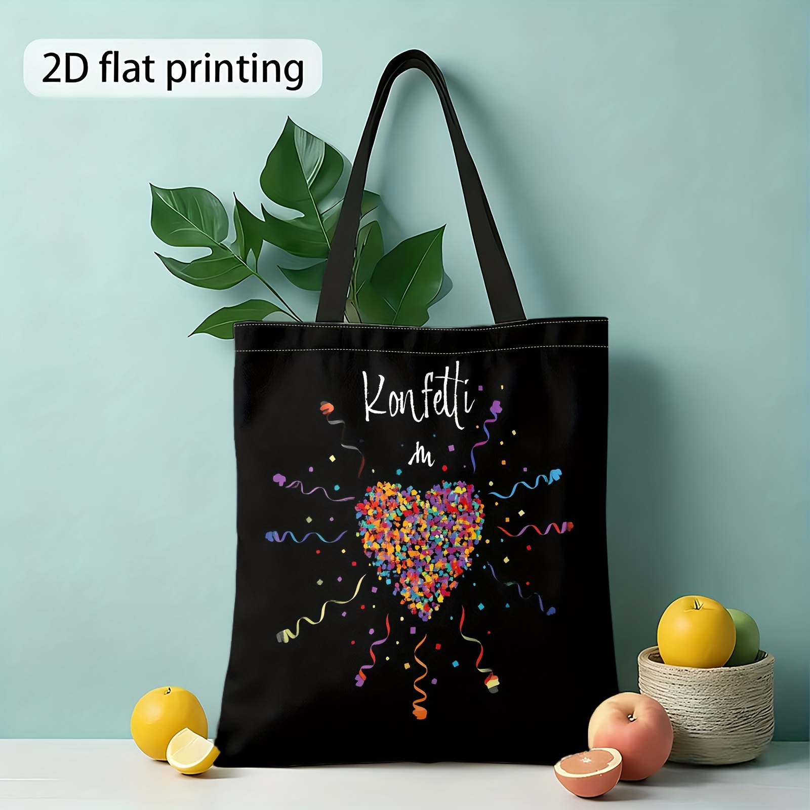 Image of Christmas Gift, 2d Printed Handbag, Colorful Confetti Heart, Festive Style, Reusable Shopping Bag, Women's Shoulder Bag