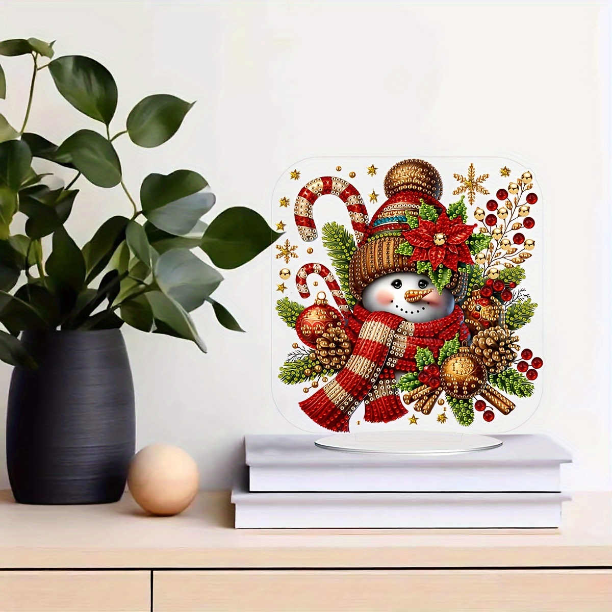 

Diy 5d Christmas Snowman Diamond Painting Kit - Unique Acrylic Mosaic Art, Festive Tabletop Decor, Creative Home & Bedroom Accessory With Gift Box