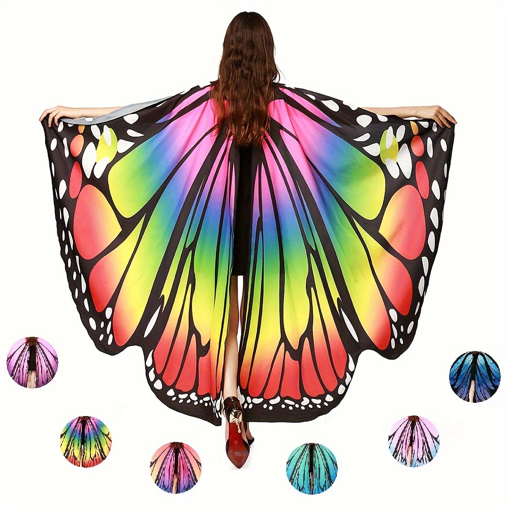 3-delige vlinder vleugels kostuum set, dagelijks gebruik fee cape met antenne hoofdband & kant masker, vrouwen halloween outfit, kleurrijke feest sjaal wikkel voor verkleedaccessoires