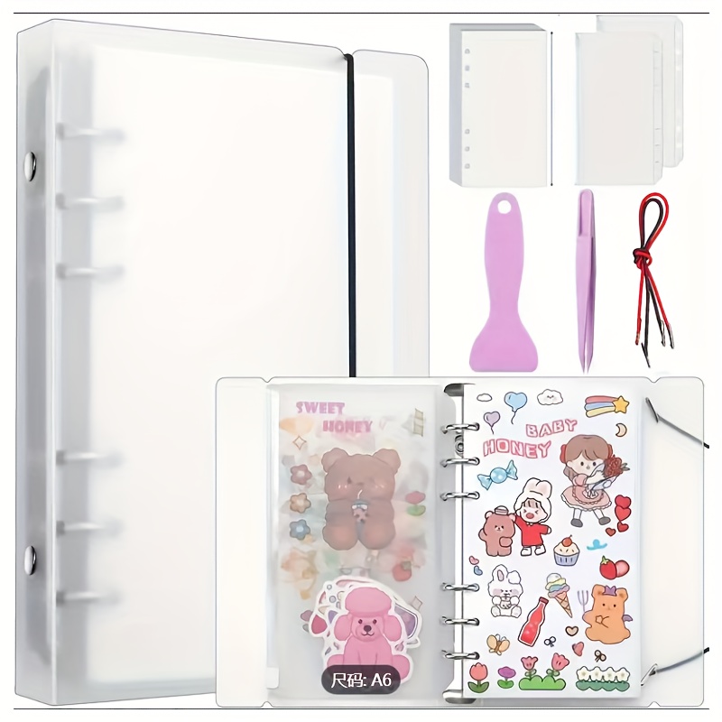 Image of A6 Collection Album, 50 Sheet Sticker Collection Album With Pocket, Sticker Collection Album With Tweezers And Spatula
