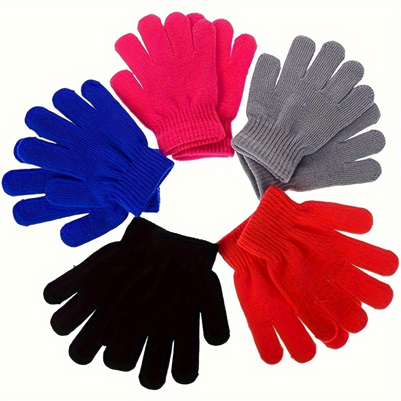 

5-pack Children's Winter , Elastic Warm Knitted Gloves For Boys And Girls, Acrylic And Spandex Blend, Hand Washable, Woven, Black