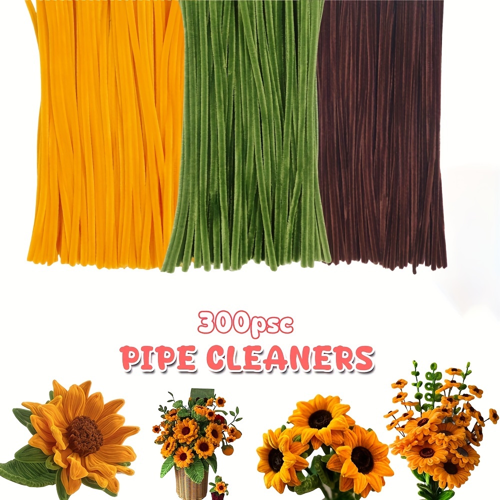

300 Fluffy Pipe Cleaners Craft Supplies Golden Bouquet Supplies Sunflower Pipe Cleaners Bulk Diy Flower Bouquet Kit Graduation Gift, Wedding Gift