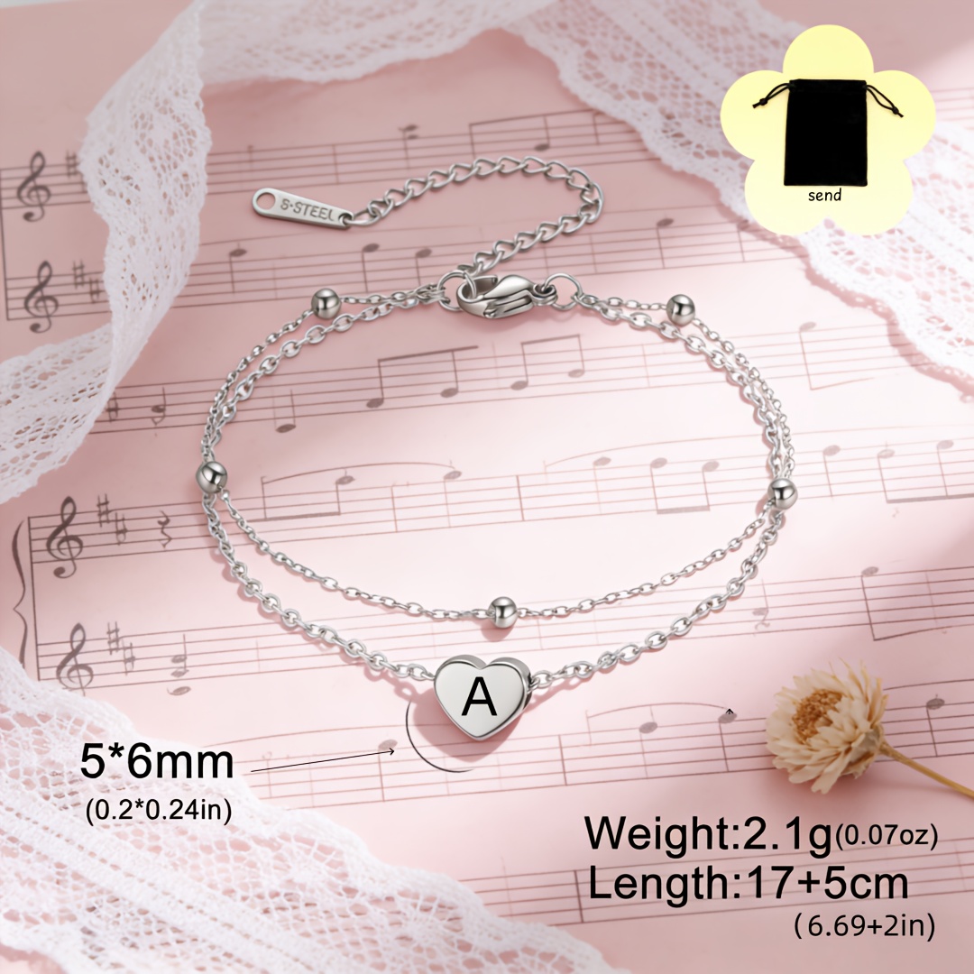 TEMU 1pc Personalized Custom Mini Heart Pendant Bracelet, Customizable With Letters, Numbers, And Special Symbols, Stainless Steel Minimalist And