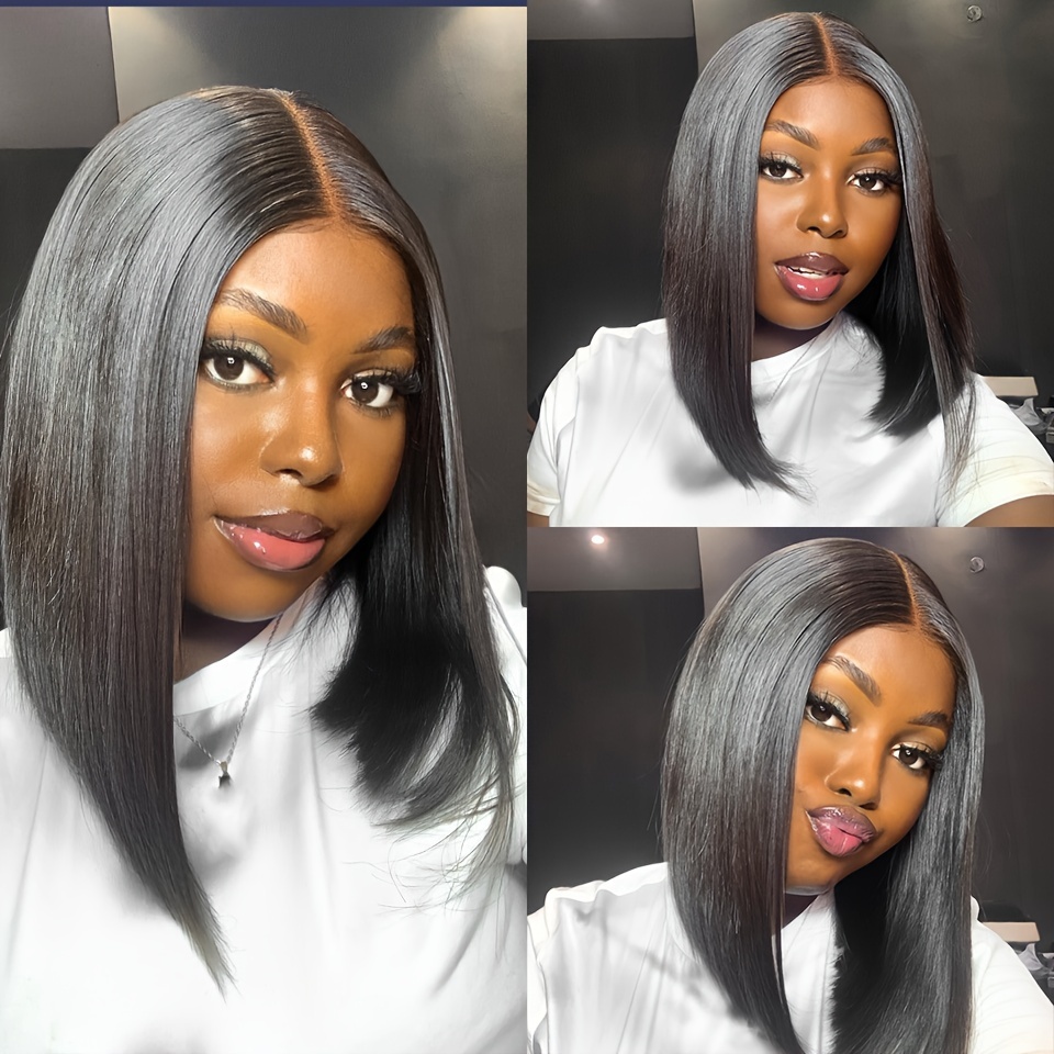 glueless human hair bob wig 4x4 hd lace closure straight short bob preplucked pre cut lace front wig for women 150 density suitable for details 4