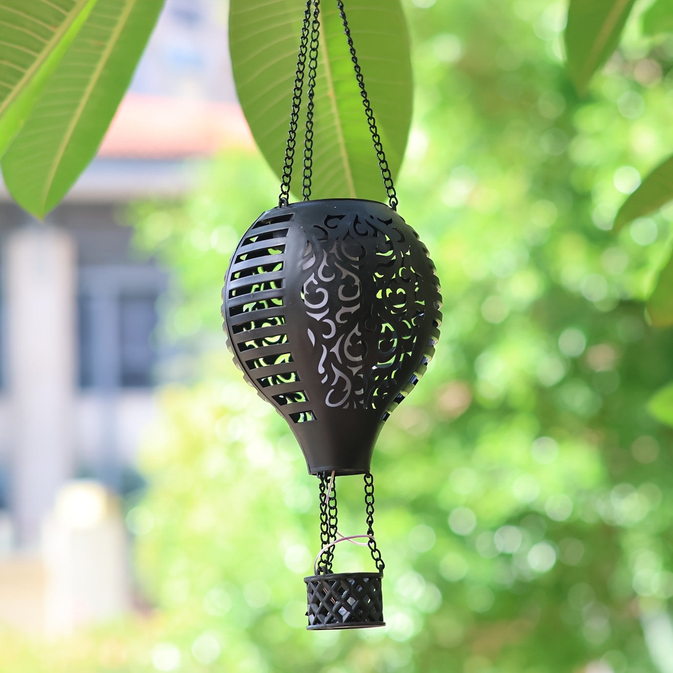 1pc Black Retro Flame Hot Air Balloon Solar Led Light, Garden Decor, Outdoor Decoration, Porch Decoration, Holiday Atmosphere Light, Gift For