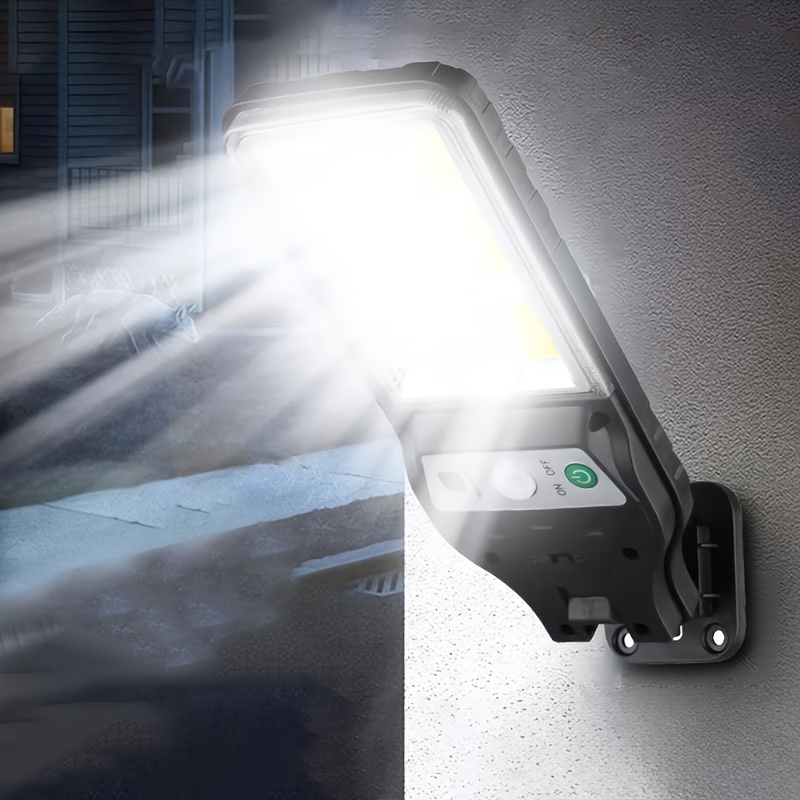 TEMU 1pc Solar Rechargeable Outdoor Wall Lamp, Bright 90cob Floodlight, Motion Sensor Courtyard Light, Adjustable Angle Step Light, Christmas Garden