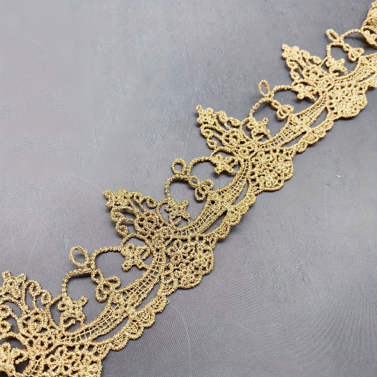 TEMU Élégant Chaîne à Volants en Dentelle Dorée - Motif Floral Portatif avec Ruban, Bordure en Dentelle Dorée à , Parfait pour et les Artisanats DIY,