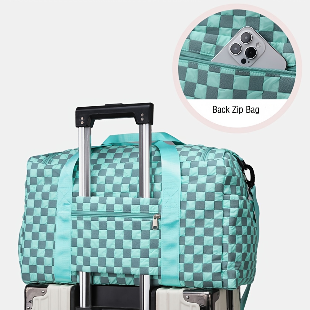 2Pcs Checkered Travel Duffel Bag Makeup Bag Women Fordable