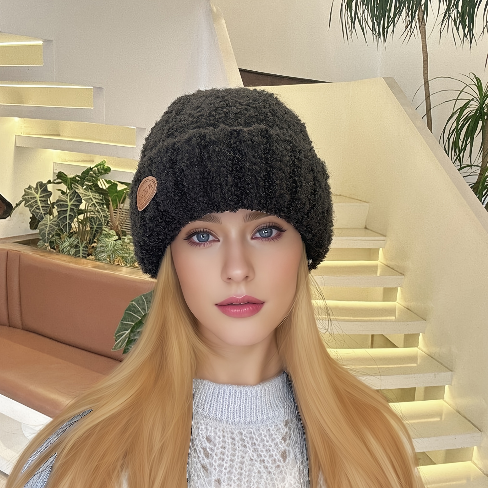 

Chic Knit Beanie For Women - Cozy Acrylic Fiber, Hand Washable, , Solid Color With Detail