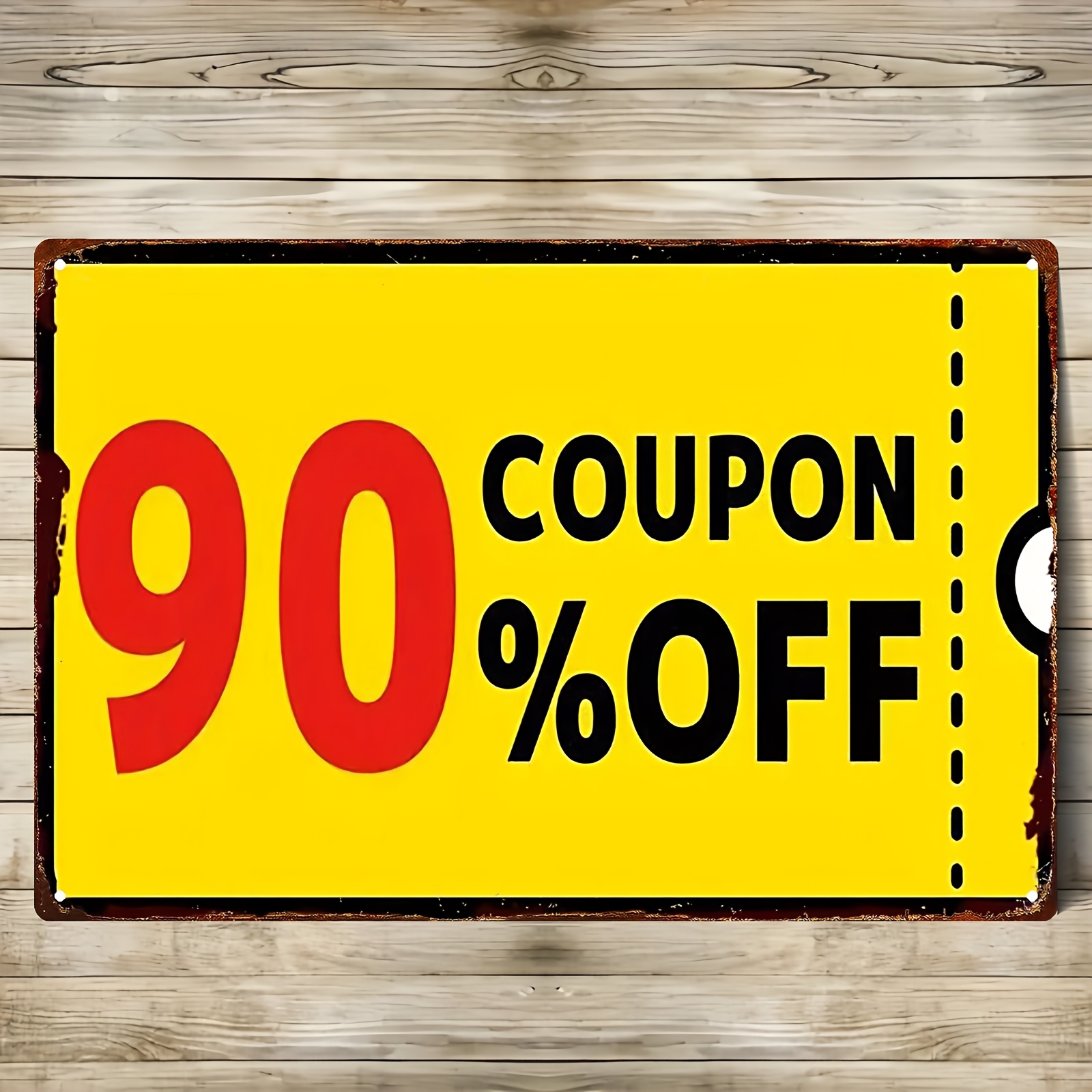 TEMU 2d Flat, [2d Flat] 2d Flat, 1pc Heavy-duty Vintage Metal Tin Signs - Large 20.32x30.48cm Vintage Coupon Board Decor With Red "90%" Discount -