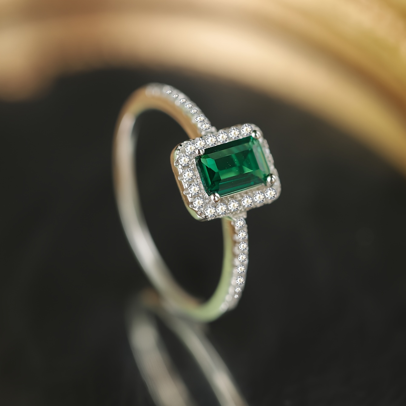 Women's 925 Sterling Silver Geometric Rectangle Ring, April Birthstone