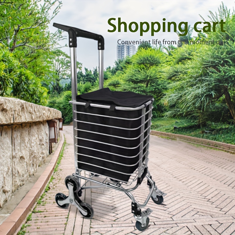 

Portable Foldable Shopping Cars, The Front Wheels With Brakes, The Rear Wheels Can Climb Stairs, Saving Effort And Convenient, Suitable For Buying Vegetables, Outdoor Travel, Camping