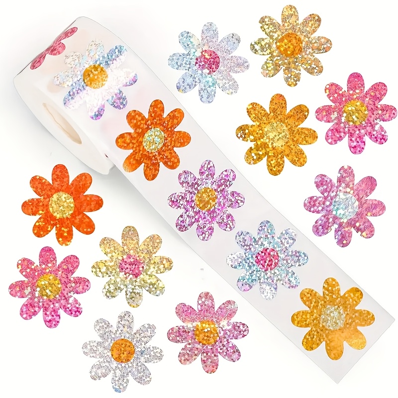 500pcs/roll Laser Flower Stickers Decal Stationery Stickers Gift Wrapping Patterned Envelope Sealing Labels