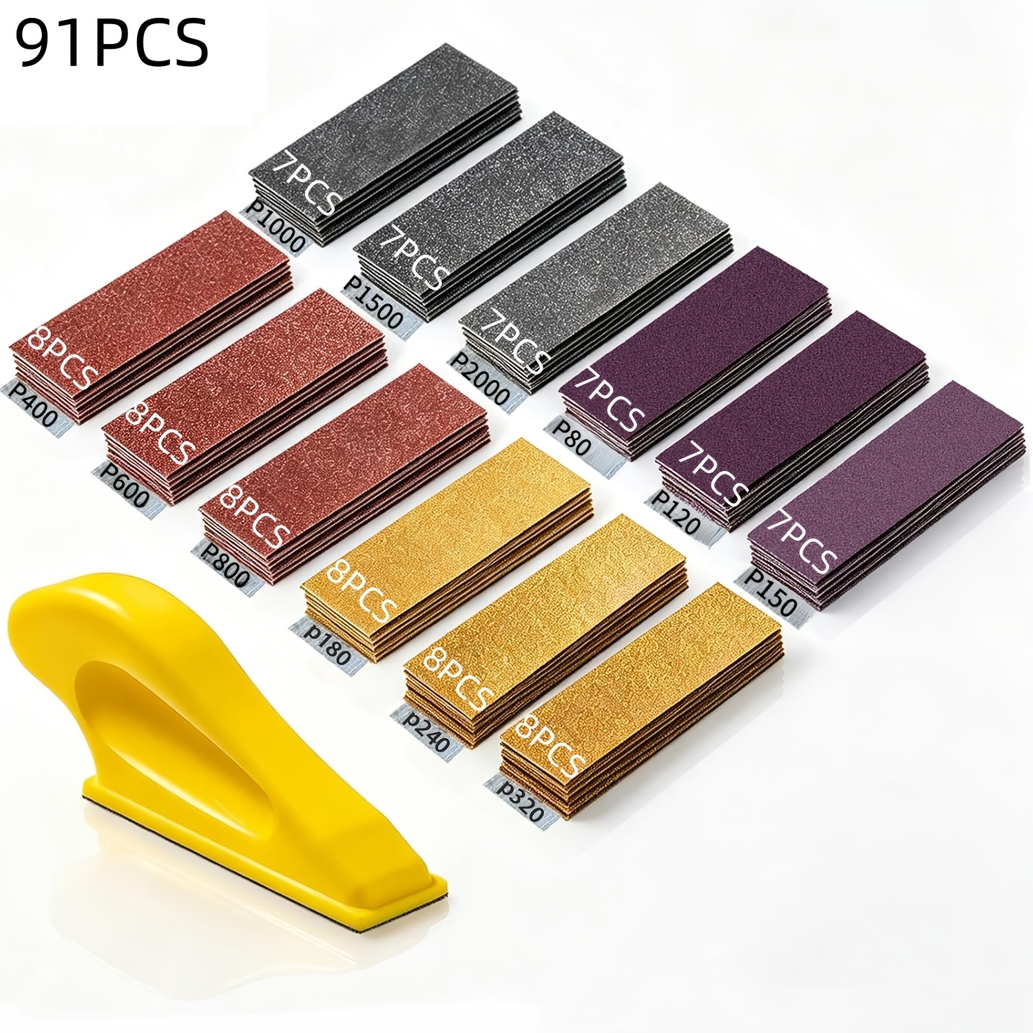 TEMU 37/91pcs Sanding Paper Kit 12-grit 80-2000, Sand Paper Assortment Pack With Mini Finger Sander For Wood Furniture, Fine Grit Sandpaper For