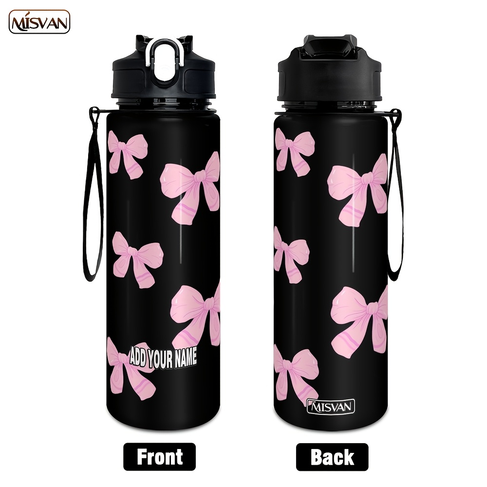 TEMU 1pc Custom Name 25oz Water Bottle, Bow Print.leakproof 1 Click Open, Lightweight & Portable, Large Capacity Water Cup For Fitness, Cycling,