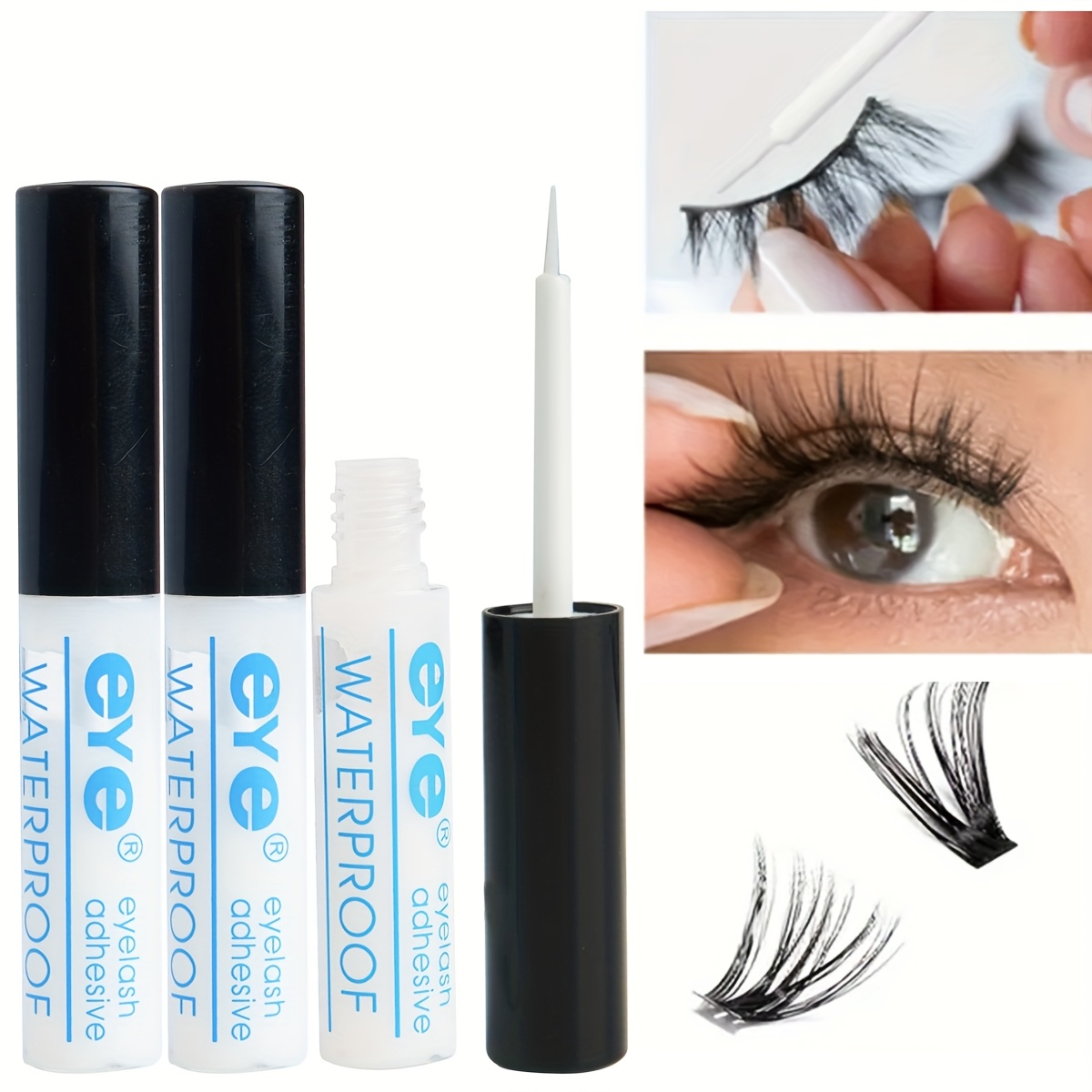 Image of A Pack Of 2 Ultra-strong Waterproof Eyelash Glues That Are Low-sensitivity And Latex-free, Suitable For Applying False Eyelashes, Complete With An Applicator Brush, Ideal For Beginners